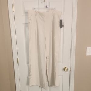 Cream Wide Leg High-Waisted Pants